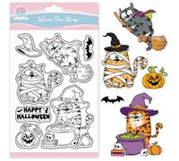 GLOBLELAND Timbro Trasparente A Forma di Gatto Comico per Scrapbooking Timbri In Silicone A Forma di Zucca di Halloween Timbro Trasparente A Forma di Gatto Divertente per La Creazione di Biglietti