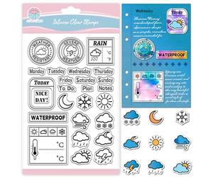 GLOBLELAND Timbro Trasparente per Diario Meteorologico per Scrapbooking Data Temperatura Timbro In Silicone Registrazione Delle Settimane Timbro Trasparente per Creazione di Biglietti Journaling