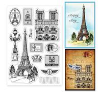 GLOBLELAND Torre di Parigi Timbro Trasparente Parigi Notre Dame Timbri In Gomma Trasparente Timbro Postale Timbri In Silicone per Fai Da Te Scrapbooking Album Fotografico Biglietti Decorativi Decoraz