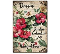 GLOBLELAND Vintage Fiore Foglio di Metallo Segno Divertente Retro "Giardino Calendario" Metallo Decorazione Della Parete Decorativa Tin Sign Plaque Poster 12x8 Pollici per la Casa Cucina Bar