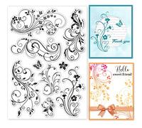 GLOBLELAND Vite Del Fiore Del Merletto Timbri Trasparenti Decorativo Fiorire Farfalla Silicone Trasparente Timbro Guarnizioni per Scrapbooking 21x14.8cm/8.3x5.8 Pollici