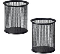 Globly 2 Pezzi Portapenne Nero in Rete Metallica da Scrivania | Portapenne Rotondo Organizer per Ufficio, Casa e Scuola