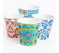 Globly Bicchierini da Caffè 200 Pezzi da 120 ml | Design Maioliche, in Carta Resistente, Ecologici e Colorati | Bicchieri Monouso per Caffè, Cappuccino, Party e Eventi