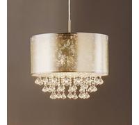 Luce a Sospensione Lampada Nichel Opaco Cristallo Decorazione Paralume Tessuto [EEK: Non valutato]