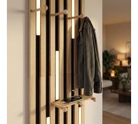 Globo Applique da Parete Pannello Ingresso Legno Marrone 7 Ganci USB LED 50 cm