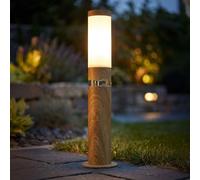 Luce per Esterni Piantana Lampada con Piedistallo Acciaio Inox Simil Legno Hof