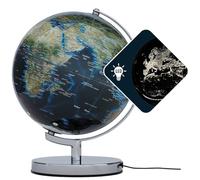 Globo con diametro di 25 cm - TERRA LIGHT - Illuminazione integrata con metropoli illuminate - mappa topografica - base in metallo cromato - blu scuro, verde - TROIKA originale