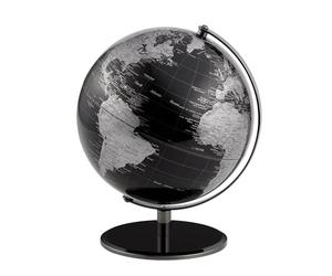 Globo da 25 cm di diametro - Planet - base in metallo nero - asse mobile - nero, argento - TROIKA originale