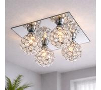 Plafoniera LED cristalli da salotto globi luminosi da soffitto moderni, metallo, 4x 4W 400Lm bianco caldo, LxLxH 23x23x13,2 cm