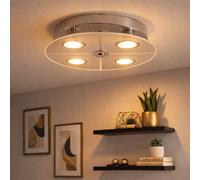 Plafoniera cromata Plafoniera LED per soggiorno, vetro satinato, 4x 3W 250lm 3000K, DxH 30x7,5 cm