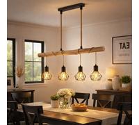 Globo Deckenlampe LED 4 Luci Pendellampe Retro Nero Legno Larghezza 15 cm