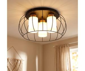 Globo Deckenleuchte In Metallo Legno E Vetro Nero Marrone, D 50 cm [EEK: Non valutato]