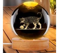 Globo di neve 3D a forma di gatto, sfera di cristallo da 8 cm con luce LED calda e base in legno, luce notturna a forma di gatto alimentata tramite USB, lampada a forma di gatto come idea regalo