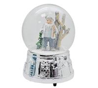 Globo di neve Natale carillon | Babbo Natale nella foresta invernale | base argento | altezza: 140 mm, larghezza 100 mm | con musica | palla agitante con melodia di Natale Silenzio Notte | 20074