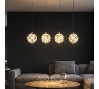 Globo Lampada a Sospensione LED 4 Luci In Metallo Argento H 150 cm Cristalli