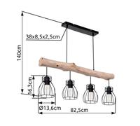 Globo Lampada a sospensione Mina, lunghezza 83 cm, nero/marrone, a 4 luci. 15326-4N