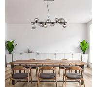 Globo Lampada a sospensione Riha, lunghezza 87 cm, nero/fumo, a 9 luci. Globo