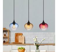 Globo Lampada a sospensione Sander, lunghezza 80 cm, colorata, vetro, a 3 luci. Globo