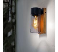 Lampada da parete, luce esterna, lampada da terrazza, luce moderna per facciate, aspetto legno, vetro in acciaio inossidabile, fumo nero, 1x E27, LxLxA 12,4x9x22,5 cm