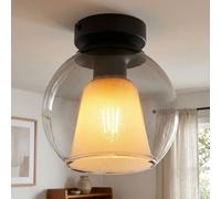 Plafoniera a LED, lampada da soffitto, lampada da camera da letto, nera, vetro fumé, H 19 cm
