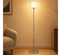 Globo Lampada Da Terra LED Acciaio Cromo Con Interruttore A Pedale H 150 Cm