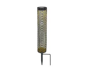 Globo - Lampada solare a LED cilindrica con fessure e decorazioni floreali, in metallo, 7 x 46 cm, colore: Nero/Oro