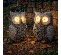 Esterno Lampada Solare Balcone Gufo Animale Scultura Decorazione Grigio LED 2er