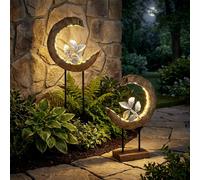 Lampada per Esterni Solare Giardino Simil Legno LED Falce Luna Chiodi 2er Set