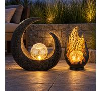 Globo Lampada Solare Design Fiamme Luna Scura LED Ricaricabile Set 2 IP44