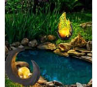 Globo Lampada Solare Design Fiamme Luna Scura LED Ricaricabile Set 2 IP44