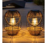 Globo Lampada Solare Esterna Boho In Lino Canapa LED H 40,5 cm IP44 2x [EEK: Non valutato]
