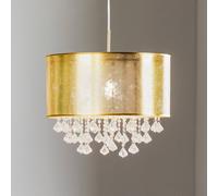 Lampada a Sospensione Luce Sala da Pranzo Cristalli Chiaro Oro Tessuto D 40 CM