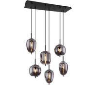Globo Lampada a sospensione Blacky, nero/grigio fumo, lunghezza 80 cm, a 6 luci. Globo