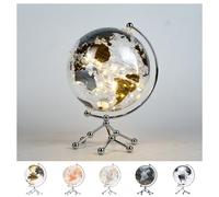 Globo Mappamondo Illuminato LED 20 CM Base in Metallo - Lampada da Tavolo con Mondo Decorativa per Casa, Ufficio, Scuola - Rotazione Manuale 360° - Idea Regalo Educativa Bambini (Argento)