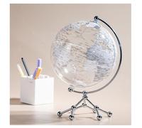 Globo Mappamondo Illuminato LED 20 CM Trasparente Base in Metallo - Lampada da Tavolo con Mondo Decorativa per Casa, Ufficio, Scuola - Rotazione Manuale 360° - Idea Regalo Educativa Bambini (Bianco)