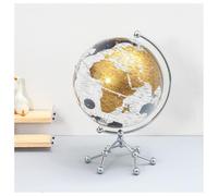 Globo Mappamondo Illuminato LED 20 CM Trasparente Base in Metallo - Lampada da Tavolo con Mondo Decorativa per Casa, Ufficio, Scuola - Rotazione Manuale 360° - Idea Regalo Educativa Bambini (Oro)