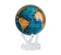 Globo Mova Mappa del Mondo Blu e Oro 6" con Base, Rotante ad Energia Solare