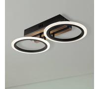 Globo Plafoniera LED Blevins a 2 luci, nera/effetto legno, lunghezza 46 cm Globo