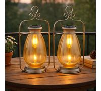Globo Solarlampe Esterna Lampada Giardino LED Lanterna Deko Vetro Ambra 2 Pezzi [EEK: Non valutato]