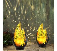 Globo Solarlampe LED IP44 Decorazione Giardino, Luce Fiamma, Nero, 2 Pezzi