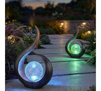 Globo Solarleuchte Da Esterno RGB LED Cambia Colore Vetro Crackle 2 Pezzi [EEK: Non valutato]
