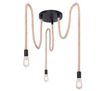 Globo ULLEU - Lampada a sospensione in metallo nero, corda di canapa marrone