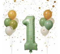 Globos 1º Cumpleaños Verde y Oro, Decoración Fiesta Bebé Niño y Niña, Globos de Latex (Pack de 11), Para Baby Shower, Fiestas Infantiles