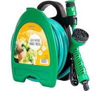 GloBrite Avvolgitubo da Giardino con Tubo Acqua 10 m e Pistola a 7 Getti, Avvolgitubo da Parete Compatto con Ugello Regolabile per Balconi, Vasi, Pulizia Esterni, Patio e Piccoli Spazi di Casa