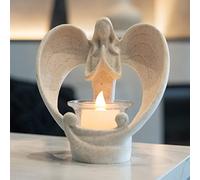GloBrite Portacandele Angelo con Candela LED Tremolante - Statuetta Angelo Decorativo da Tavolo per Centrotavola Natalizio - Ornamento Angelo Bianco per Decorazioni Natalizie Casa e Tavola Natale