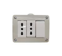 gloca Custodia 3 Posti IP40 Esterna da Parete, Contenitore Autoportante Monoblocco per Serie Civili (Versioni Multi-Variante) (Con 2 Prese Bipasso 16A + Interruttore)