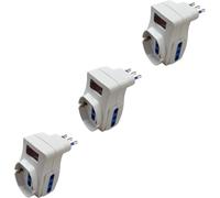 gloca Set 3 Adattatori Triplo Salvaspazio Spina 10A 2 Biprese 1 Schuko Colore Bianco 250V