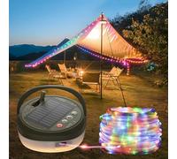 Glocusent Guirnalda Camping 10 m 130 LED, Solare LED 2 in 1 Lampada Campeggio con 20 modalità Illuminazione, Luminosa Camping Ricaricabile USB, Impermeabile per Campeggio, Escursionismo, Camper, Feste