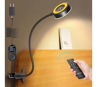 Glocusent Lampada da Lettura 72 LED, Luce da Lettura-3 Colore e 5 Luminosità, USB Lampada con Pinza con luce notturna ambra & timer 30/60 min (Nero con adattatore e telecomando)