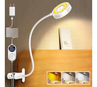 Glocusent Lampada da Lettura 72 LED, Luce da Lettura-3 Colore e 5 Luminosità, USB Lampada con Pinza con luce notturna ambra & timer 30/60 min (Bianco con adattatore)